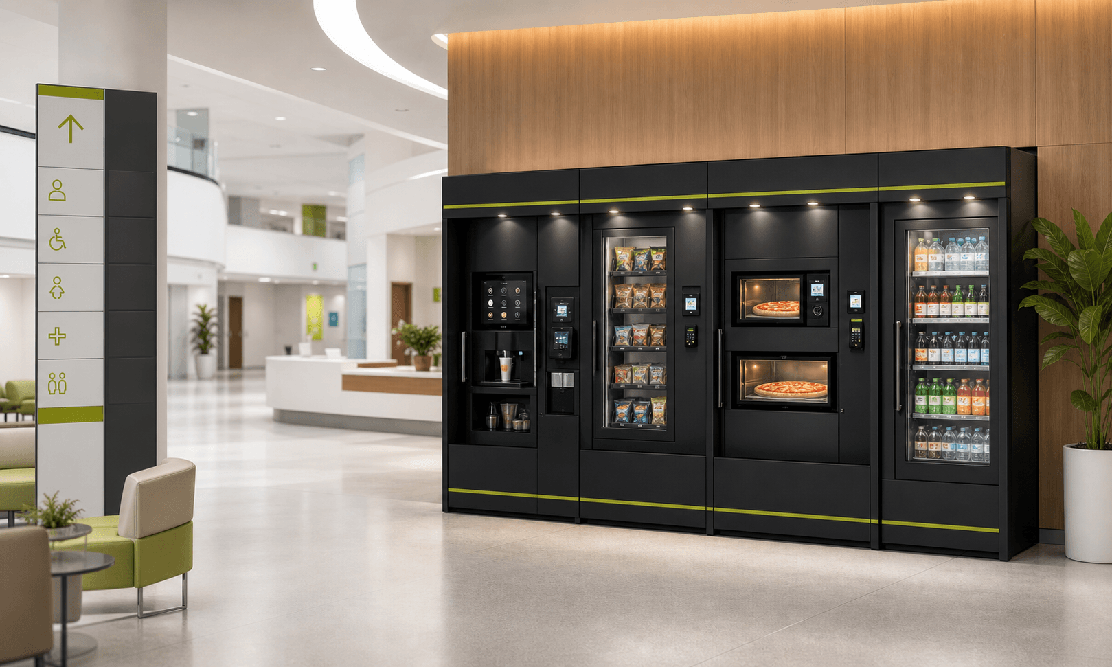 Automated shop system inside a hospital lobby