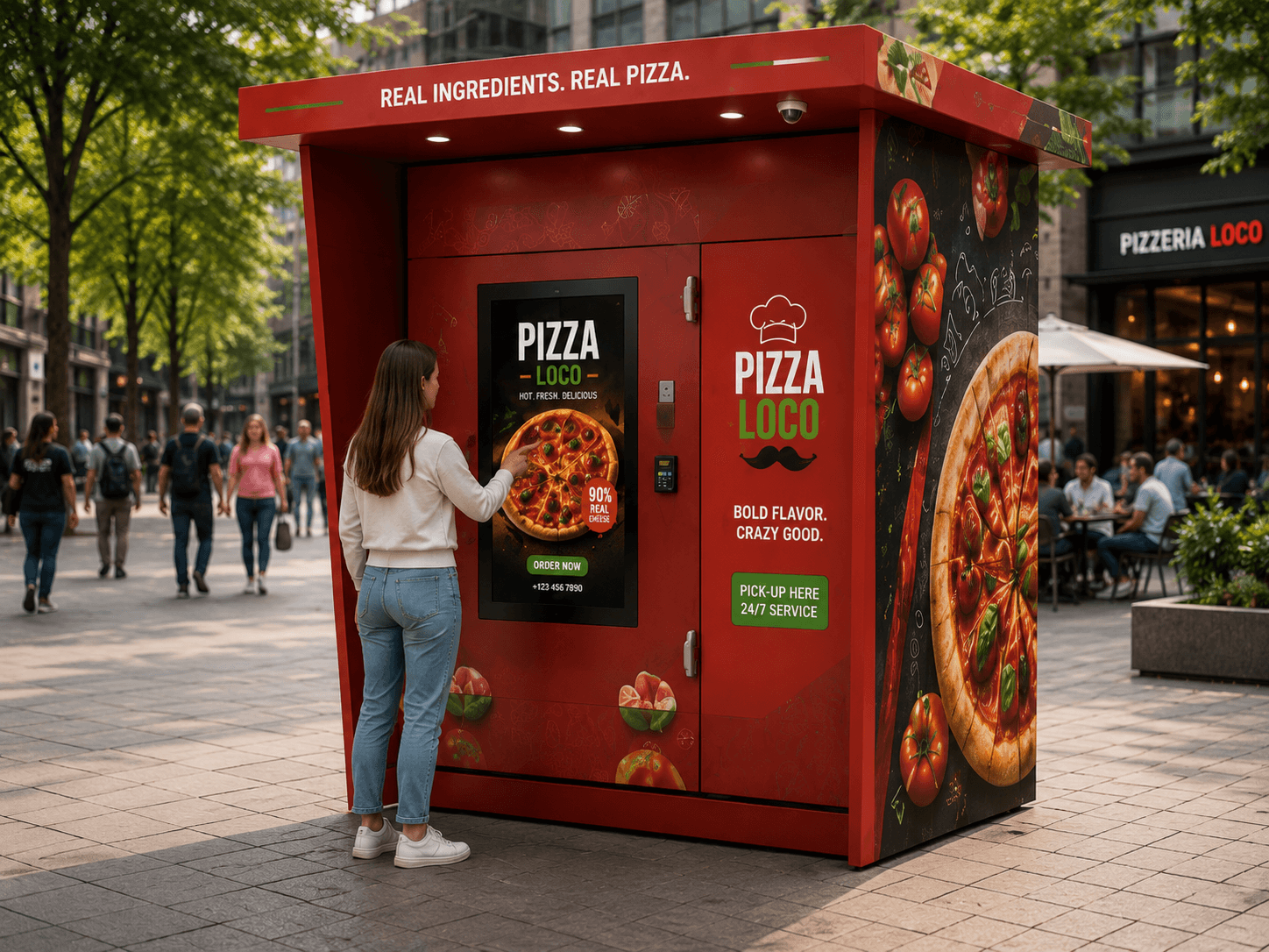 Customer using TorqueIX pizza vending machine
