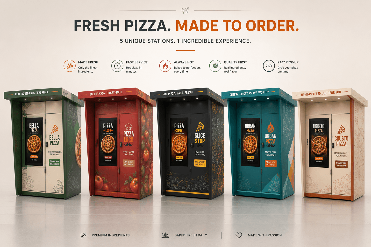 Pizza vending machine visual advertisement array